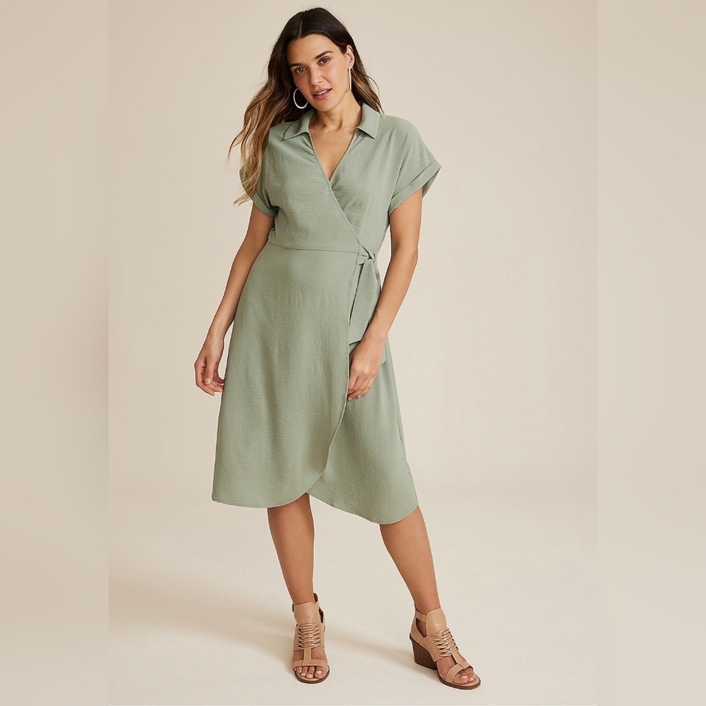 Maurices Sage Green Midi Wrap Dress XXL NWTs